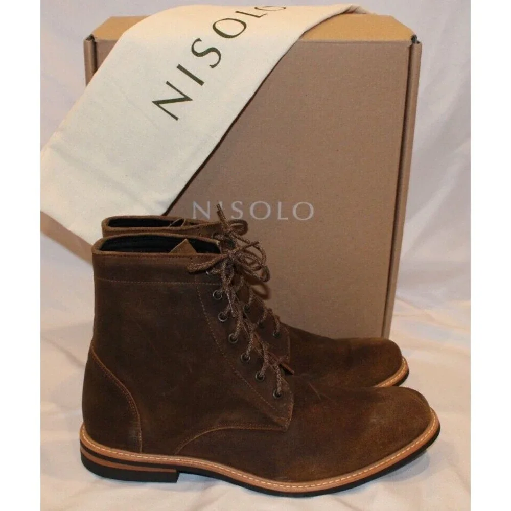 NISOLO MEN'S ANDRES‎ SUEDE BOOTS WAXED BROWN SZ 12 $280 NIB